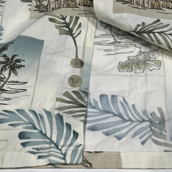 Vintage Pierre Cardin Retro Hawaiian Button Up Shirt Men Medium Island Hut Boat - Picture 10 of 15